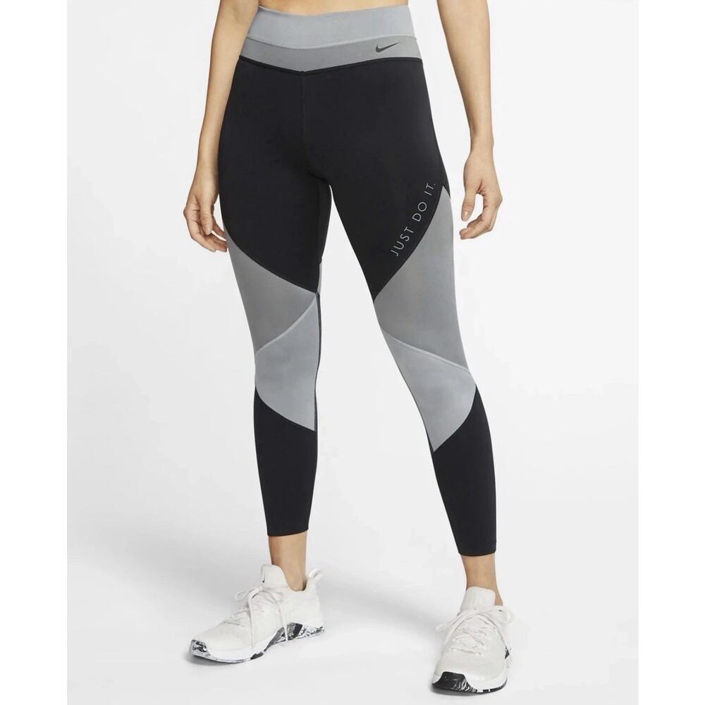 Nike Dri-FIT Athleisure Colorblock Leggings Sporty Spice Workout M Gray Black - Picture 1 of 8